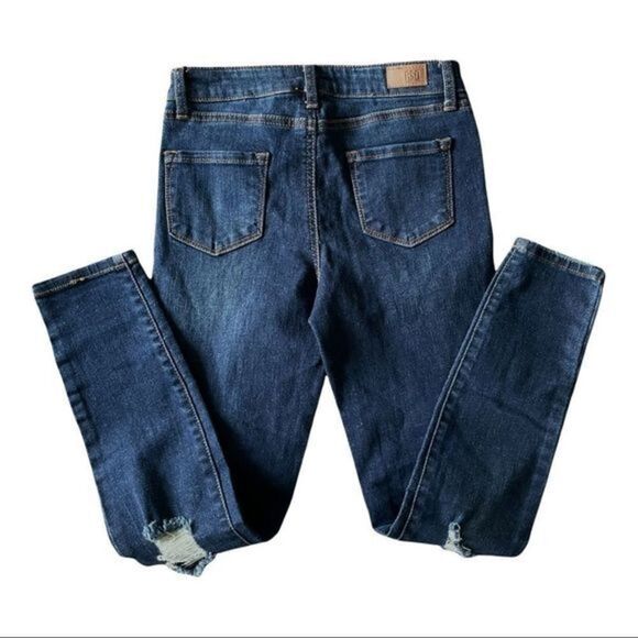 RSQ Mid Rise Skinny Exposed Button Ripped Dark Wash Jeans Size 10 - Picture 9 of 12